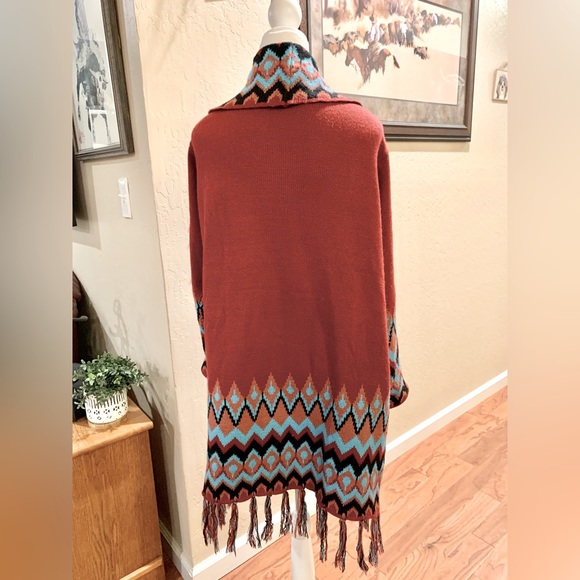 Aztec Boho Cardigan burgandy and turquoise - Picture 2 of 6